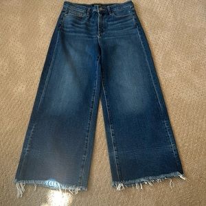Wide Leg Raw Hem Jeans - Dark Blue